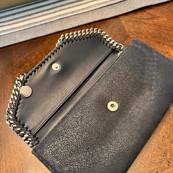 Stella McCartney Falabella Continental Wallet Clutch Navy Chain Trim Vegan - Picture 10 of 12